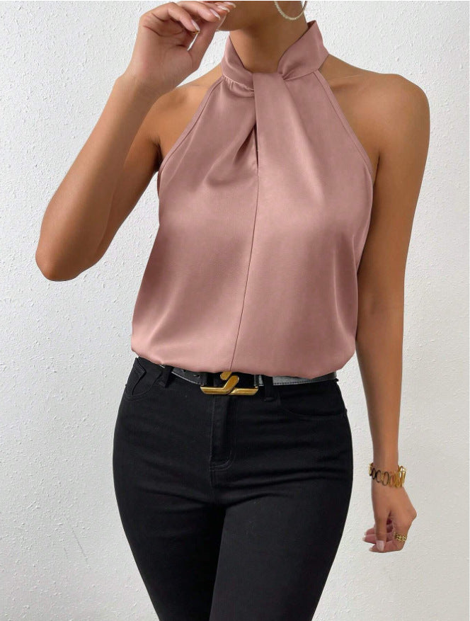 Women Satin Halter Top Sleeveless Elegant Blouse