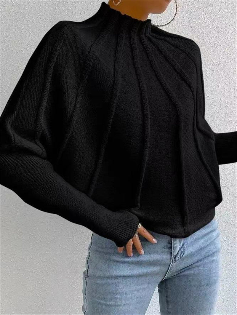 Women's Mock Neck Batwing Sleeve Knit Sweater