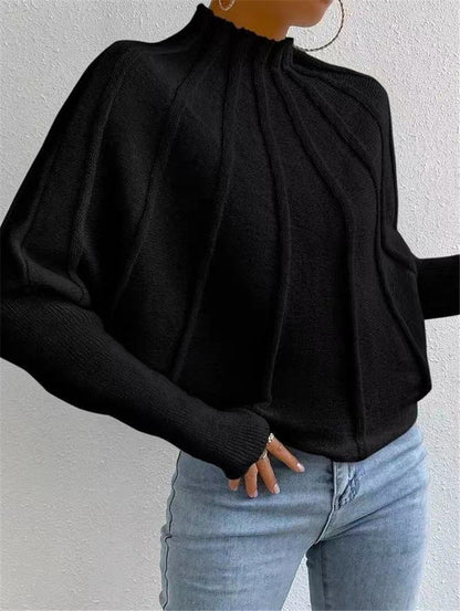 Women's Mock Neck Batwing Sleeve Knit Sweater