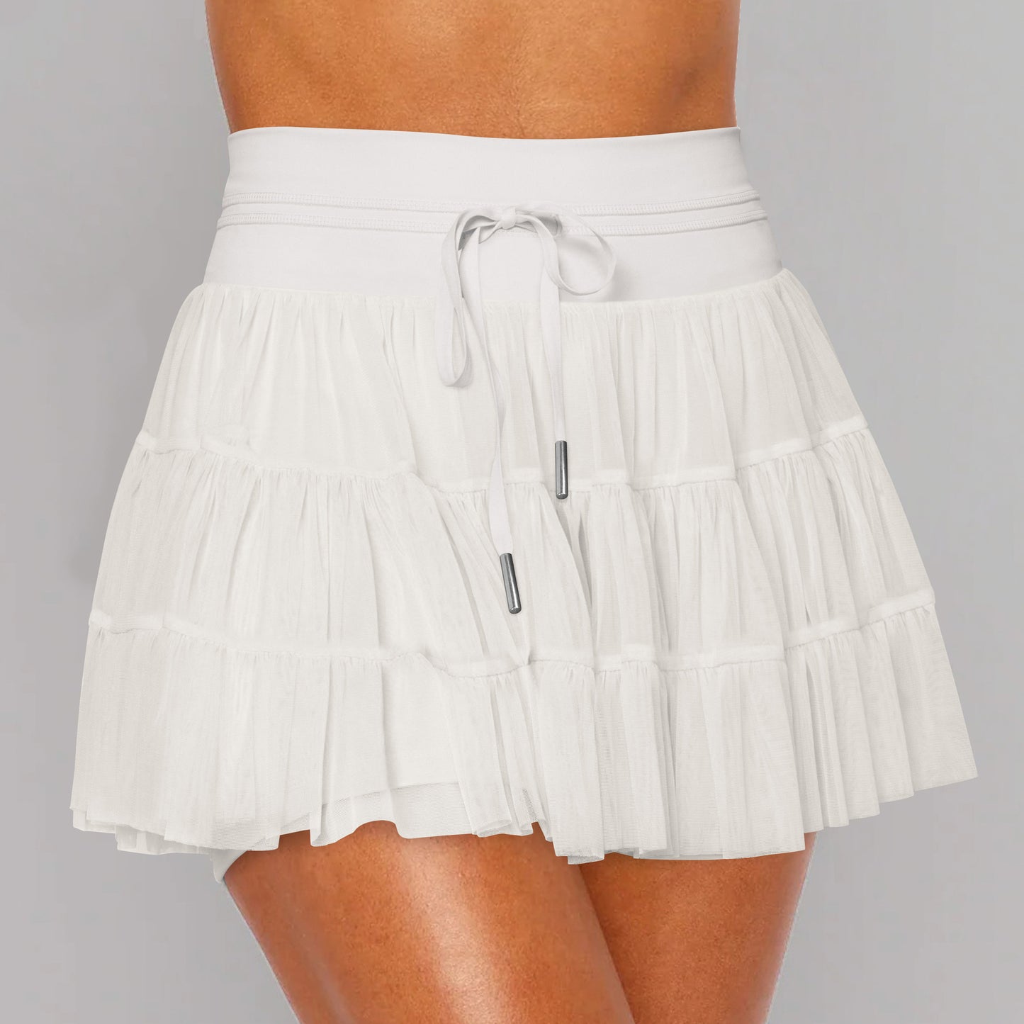 High-End Lace-Up Mesh Pleated Skirt Anti-Light Safety Pants Skirt