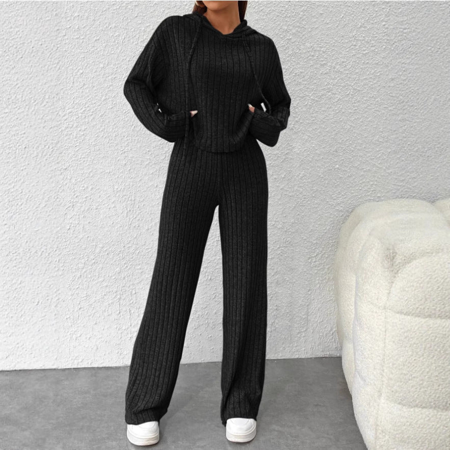 Women's Ribbed Knit Hoodie & Pants Lounge Set