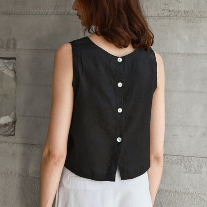 High-End Linen Vest Top Womens Reversible Sleeveless Casual