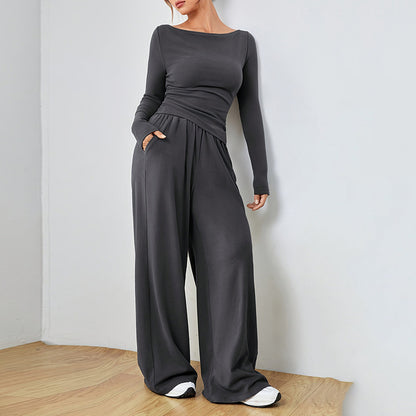 Women's Two Piece Wide Leg Pants Set Long Sleeve
