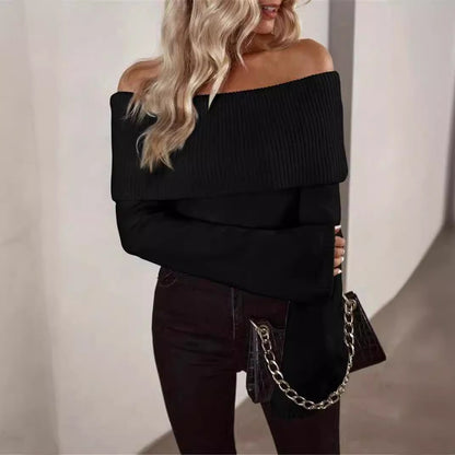 Off Shoulder Ribbed Knit Sweater Womens Fitted Long Sleeve