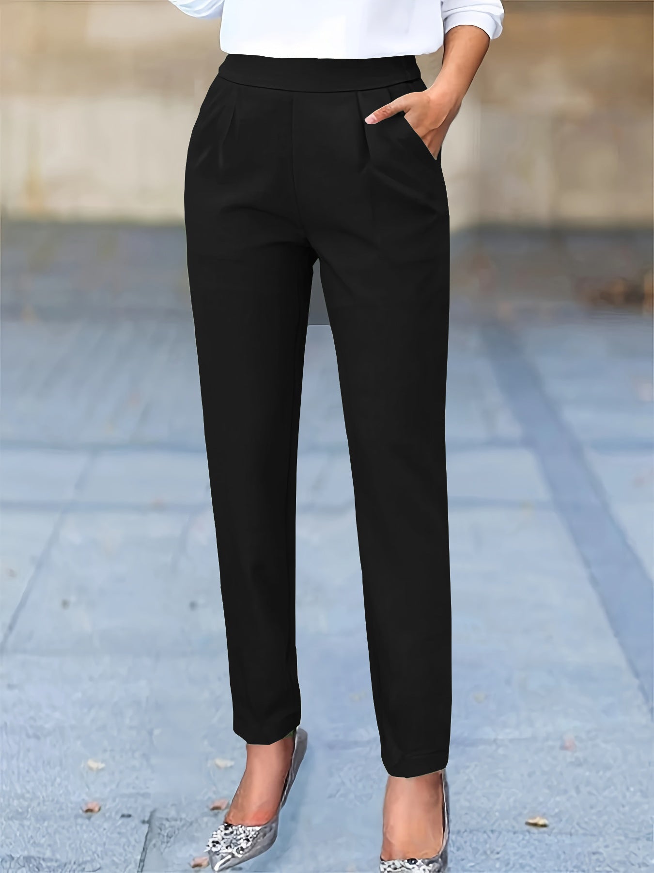 Women's Slim Fit Ankle Length Dress Pants with Pockets