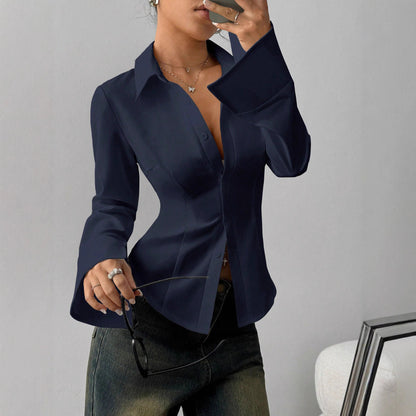 Women's Fitted Cinched Waist Button Down Blouse