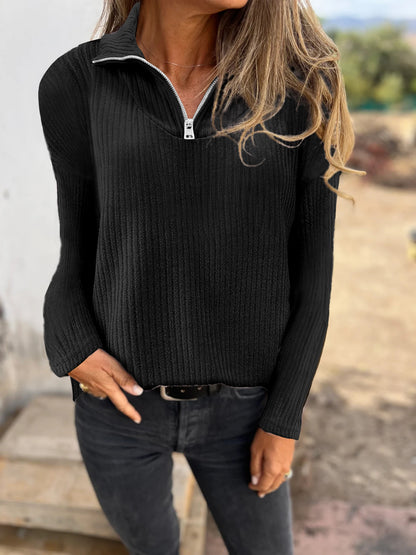Women's Ribbed Quarter Zip Pullover Sweater Long Sleeve