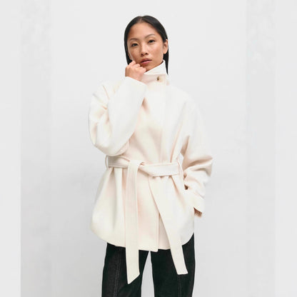 Women's Wool Blend Wrap Coat Belted Thick Midi