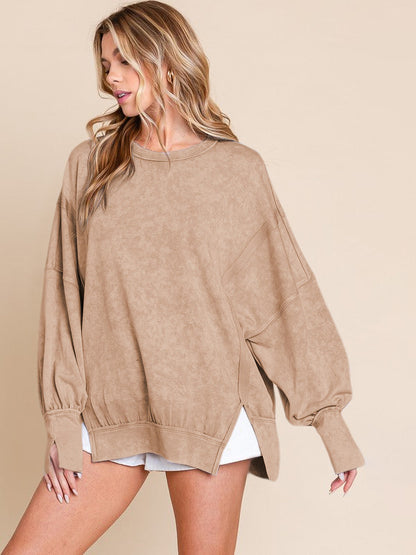 Acid Wash Oversized Sweatshirt Side Slit Drop Shoulder