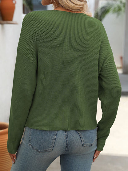 Soft Knit Crew Neck Long Sleeve Sweater with Pocket Detail