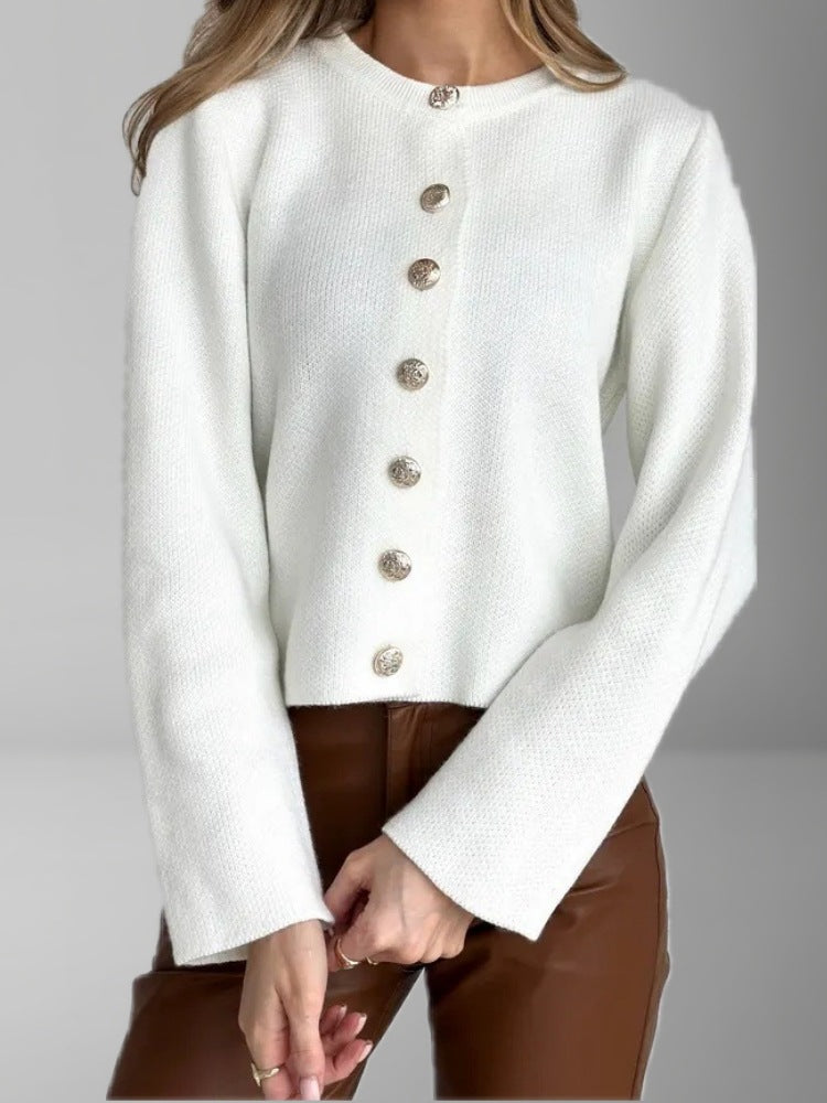 Women's Crew Neck Button Front Knit Cardigan Sweater