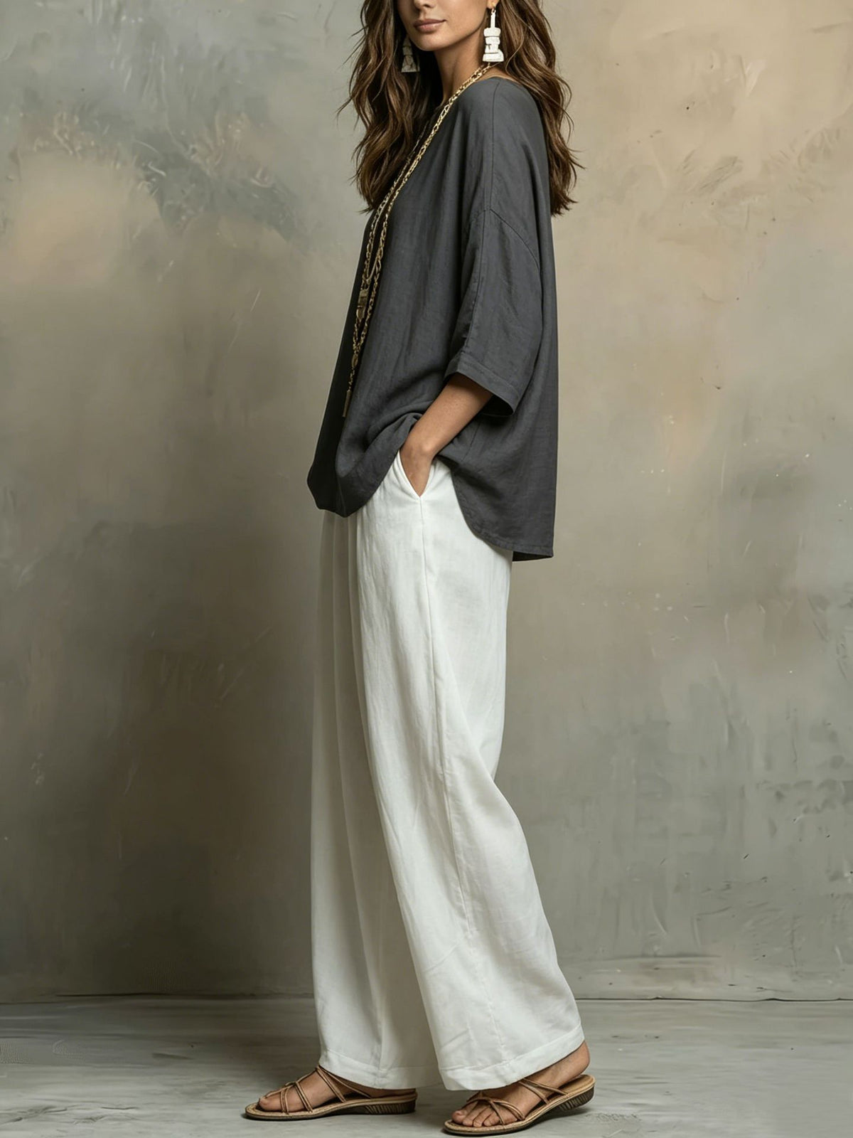 Women's Boho Color Block Two Piece Set Wide Leg Pants