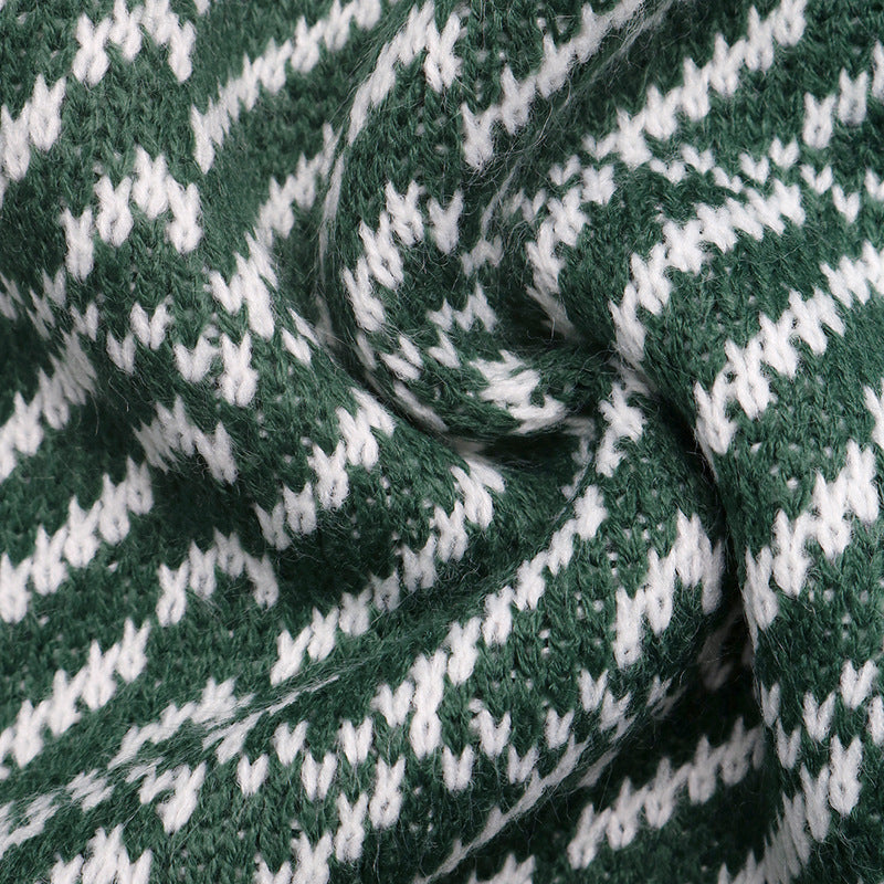 Contrast Polo Collar Abstract Knit Pullover Sweater