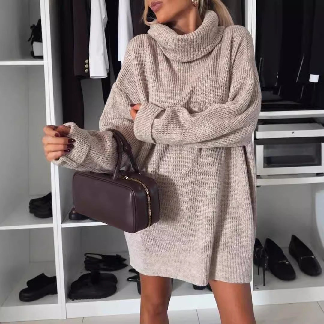 Oversized Chunky Turtleneck Sweater Dress Long Sleeve