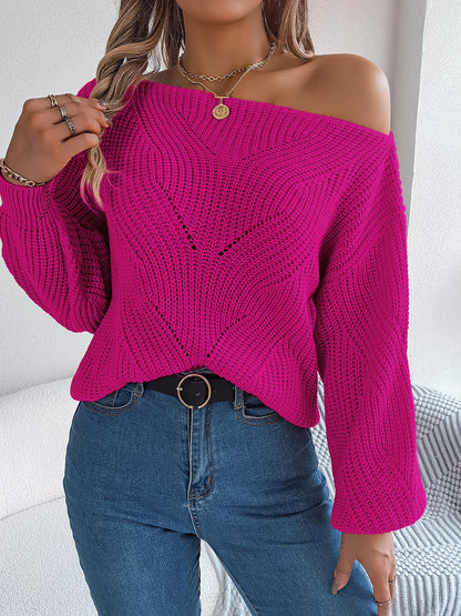 Off Shoulder Crochet Balloon Sleeve Sweater