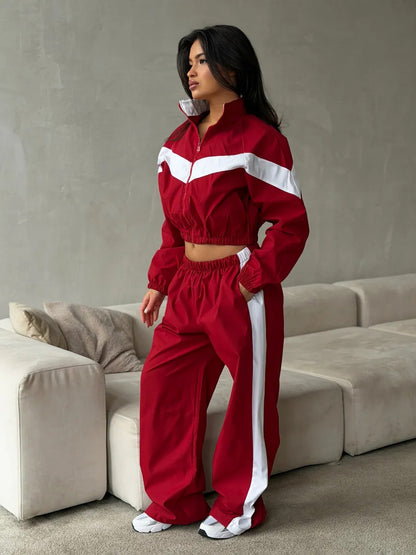 Women's Color Block Tracksuit Set Streetwear Jacket Pants