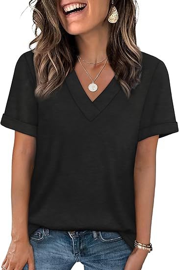 Women's V-Neck Short Sleeve Soft Cotton Casual T-Shirt Top