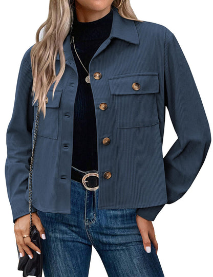 Women's Corduroy Cropped Shacket Button Down Jacket