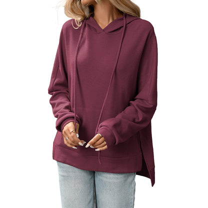 Trendy Waffle Knit Hoodie – Comfortable Casual Pullover for Fall/Winter