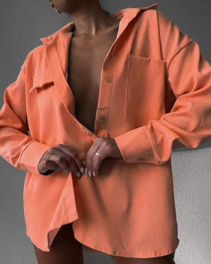 Oversized Button Down Shirt Long Sleeve Collared Pocket Top