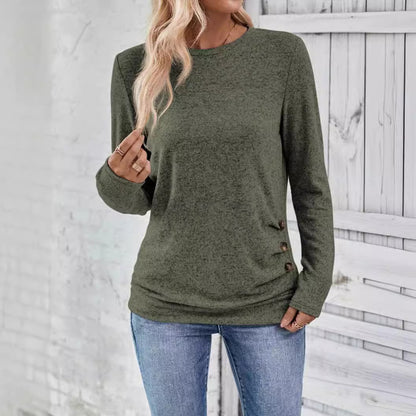 Women's Long Sleeve Crew Neck Side Button Casual Top