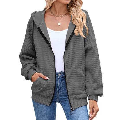 Quilted Zip Up Hooded Jacket Hoodie with Pockets