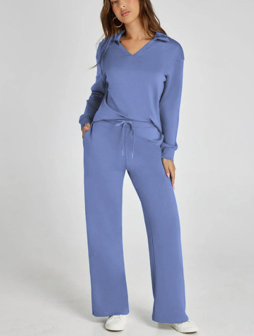Women’s V Neck Two Piece Set Wide Leg Pants Outfit