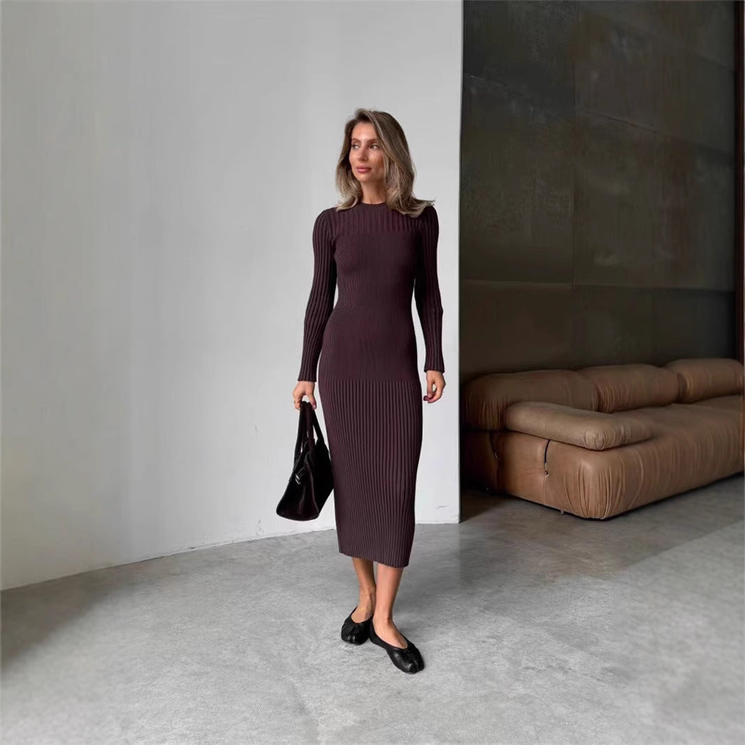 Women's Ribbed Sweater Dress Long Sleeve Bodycon Midi
