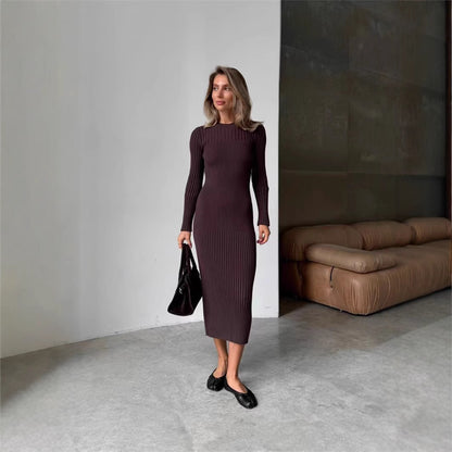 Women's Ribbed Sweater Dress Long Sleeve Bodycon Midi