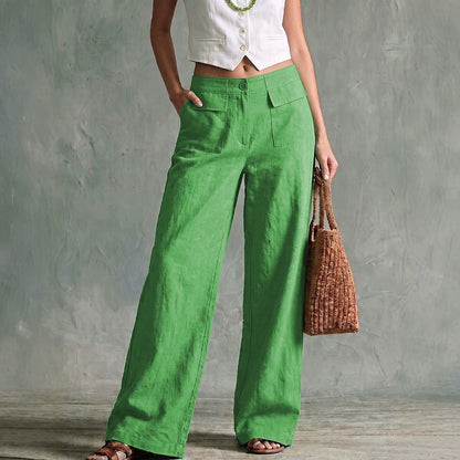 Women Cotton Linen High Waisted Wide Leg Casual Pants
