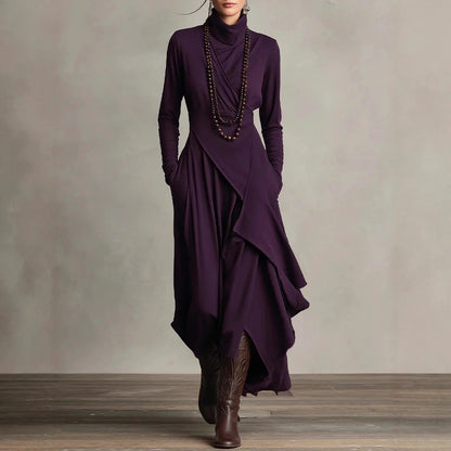 Long Sleeve Mock Neck Knit Draped Maxi Dress