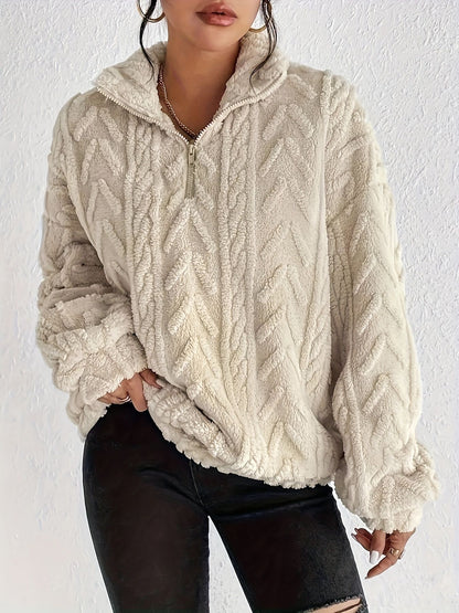 Women's Sherpa Jacquard Quarter Zip Pullover Sweatshirt