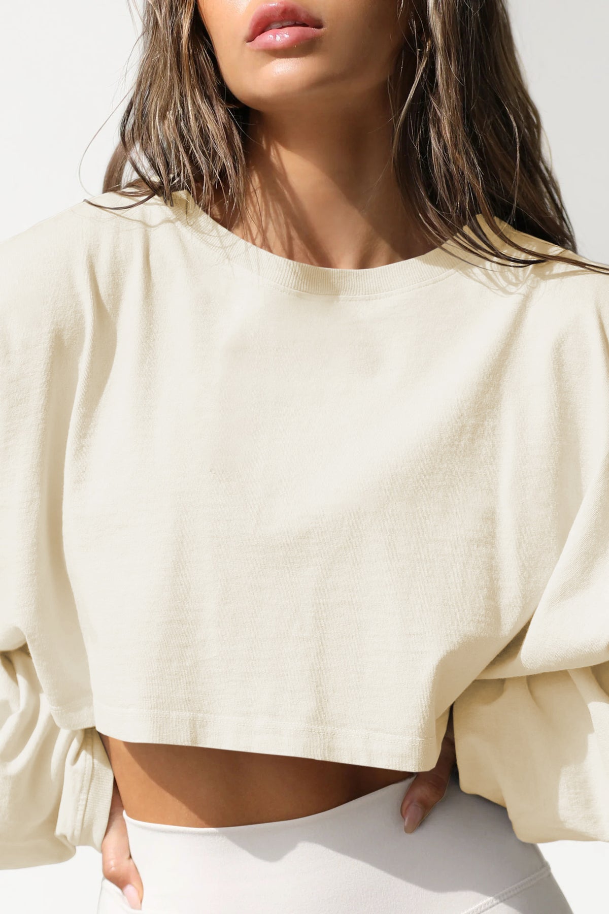 Women's Long Sleeve Oversized Cropped Crew Neck Sweatshirt