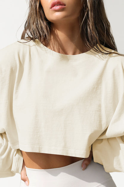 Women's Long Sleeve Oversized Cropped Crew Neck Sweatshirt