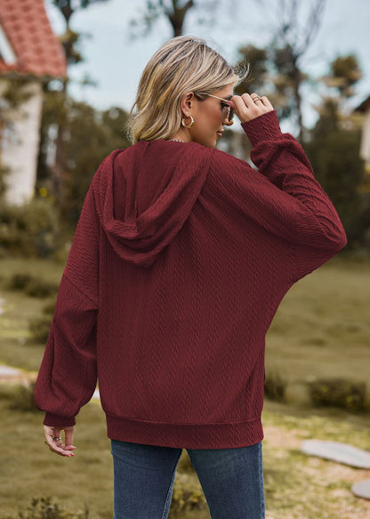 Oversized Textured Zip-Up Hoodie Jacket Pockets