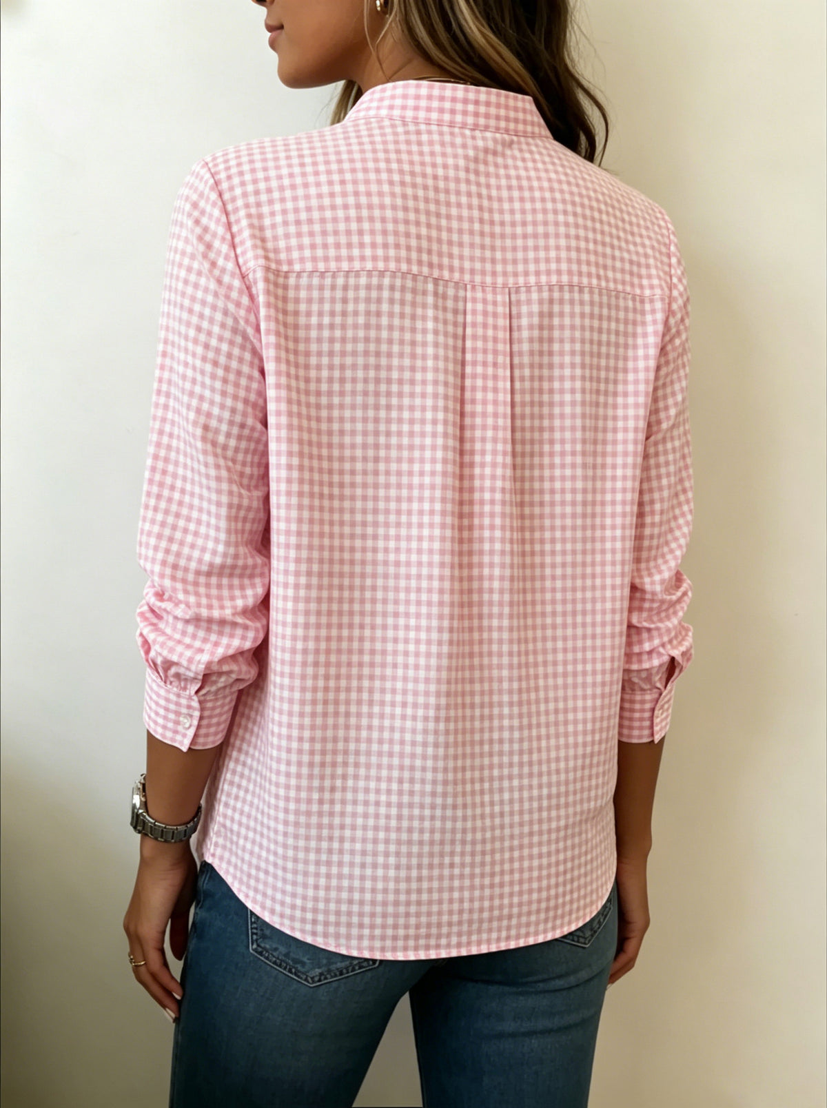 Women's Gingham Long Sleeve Pullover Blouse