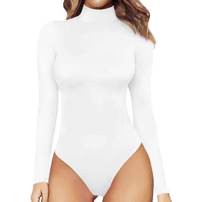 Sexy Mock Neck Long Sleeve Bodysuit Women Bodycon Thong