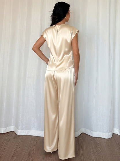 Satin Two Piece Set Twist Front Top Wide Leg Pants