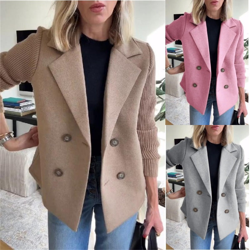 Women's Knit Sleeve Double Breasted Blazer