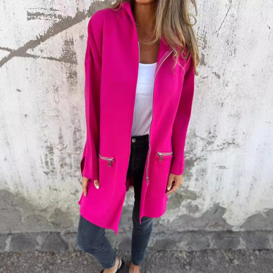 Women's Oversized Hooded Zip Up Longline Jacket