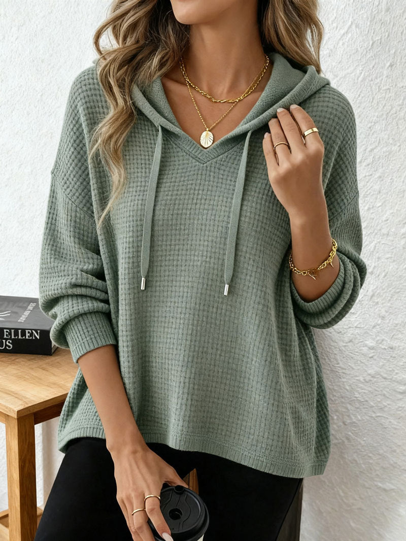 Women's Oversized Waffle Knit Hoodie Pullover Long Sleeve
