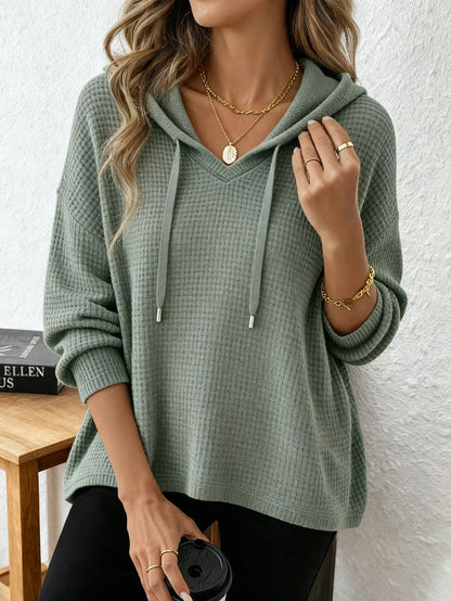 Women's Oversized Waffle Knit Hoodie Pullover Long Sleeve