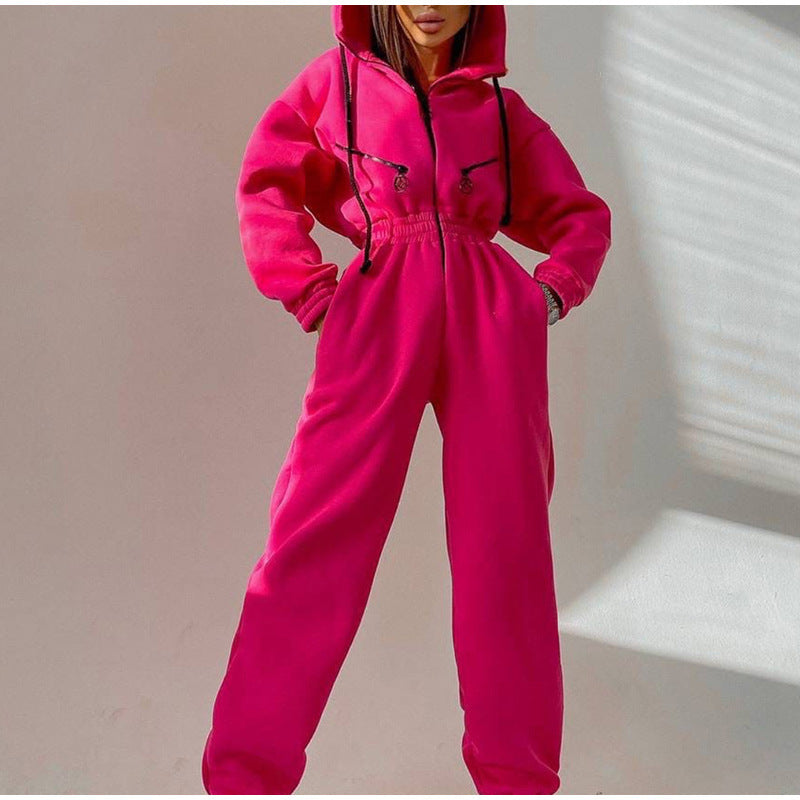 Women Hooded Zip Up Jumpsuit Long Sleeve Loungewear