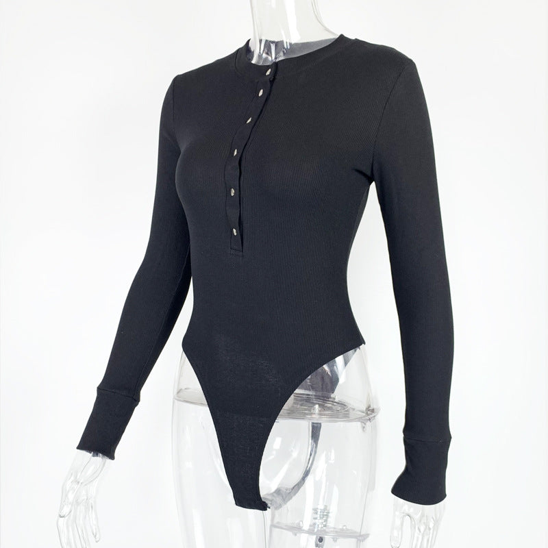 Women's Ribbed Long Sleeve Henley Bodysuit