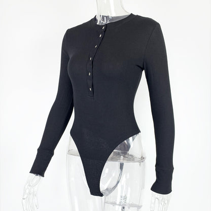 Women's Ribbed Long Sleeve Henley Bodysuit
