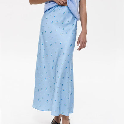 Women's Floral Satin Bodycon Midi Skirt