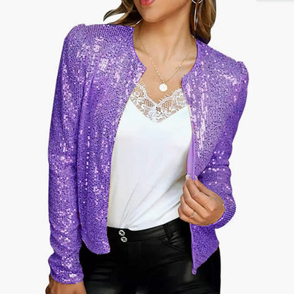 Women's Sequin Cropped Zip-Up Jacket Party Blazer