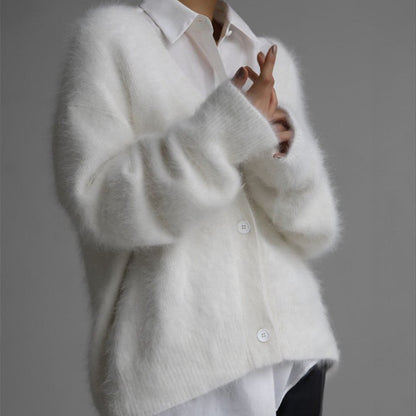 Oversized Fuzzy V-Neck Cardigan Sweater