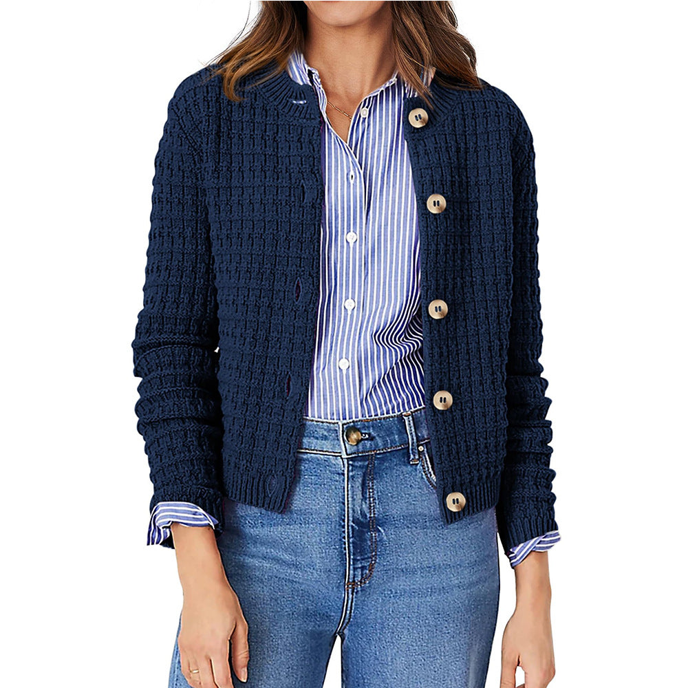 Classic Knit Button Cardigan Sweater with Textured Pattern
