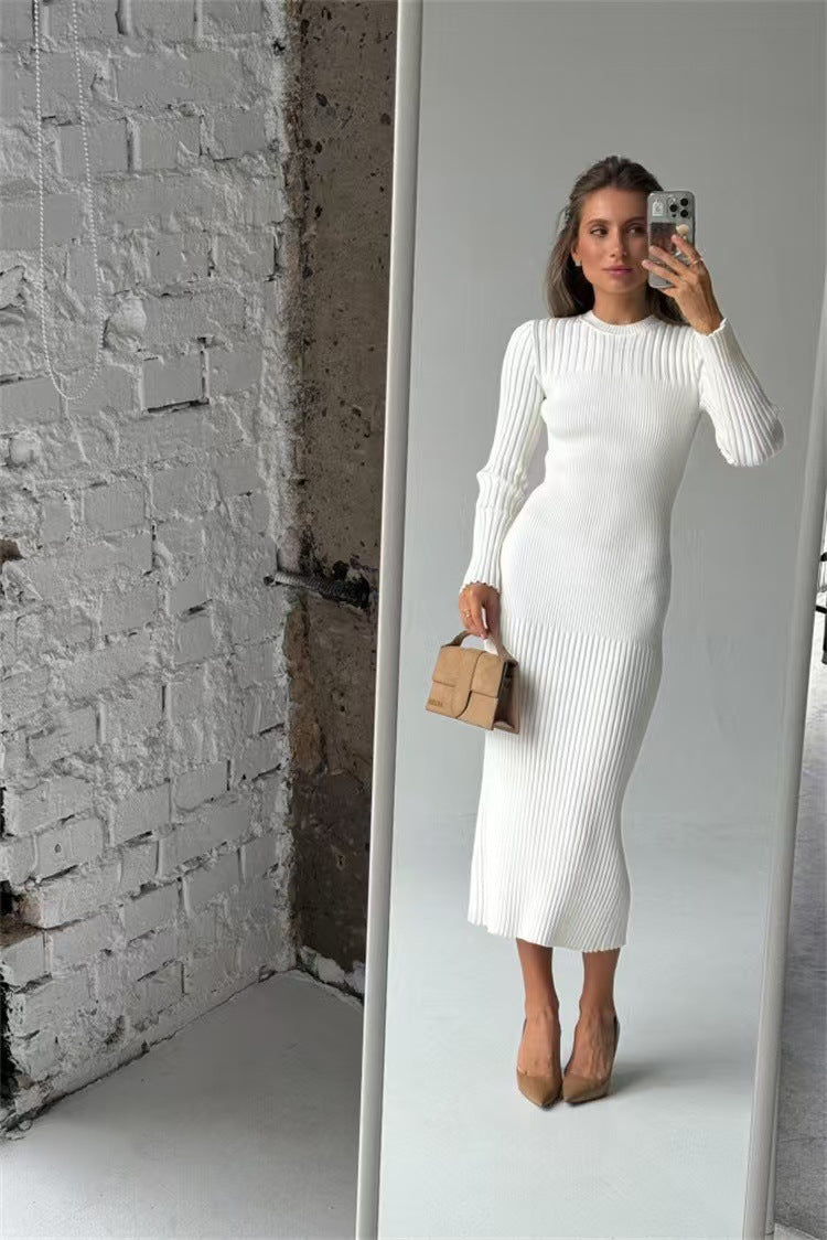 Women's Ribbed Sweater Dress Long Sleeve Bodycon Midi